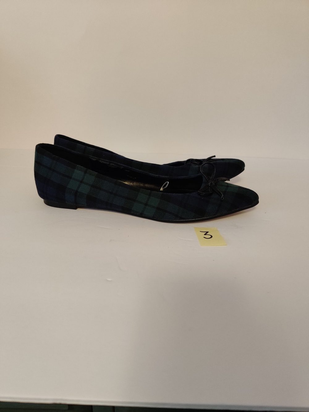 J Crew Plaid Pointed Toe Ballet Flats - Black/Green 9